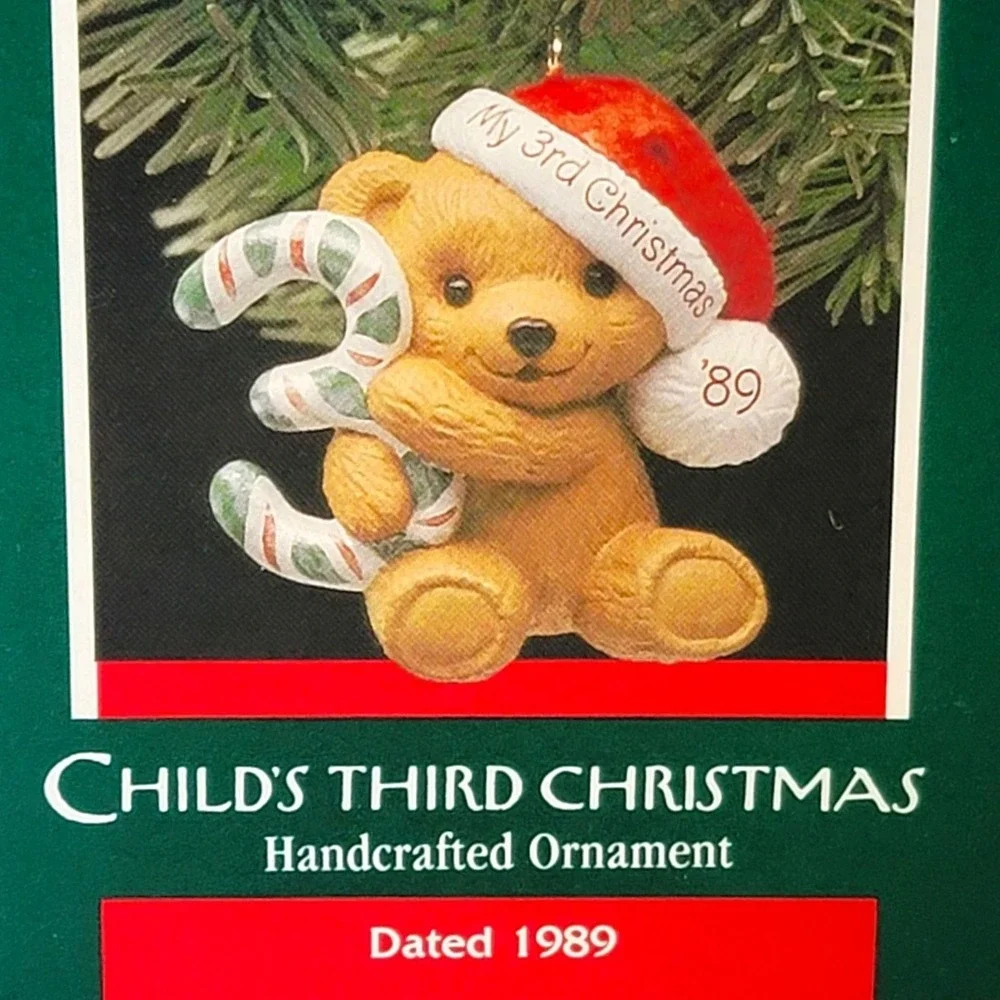 VTG 80s Hallmark Third‎ Christmas Ornament 1989 Teddy Bear Keepsake Child Kid
